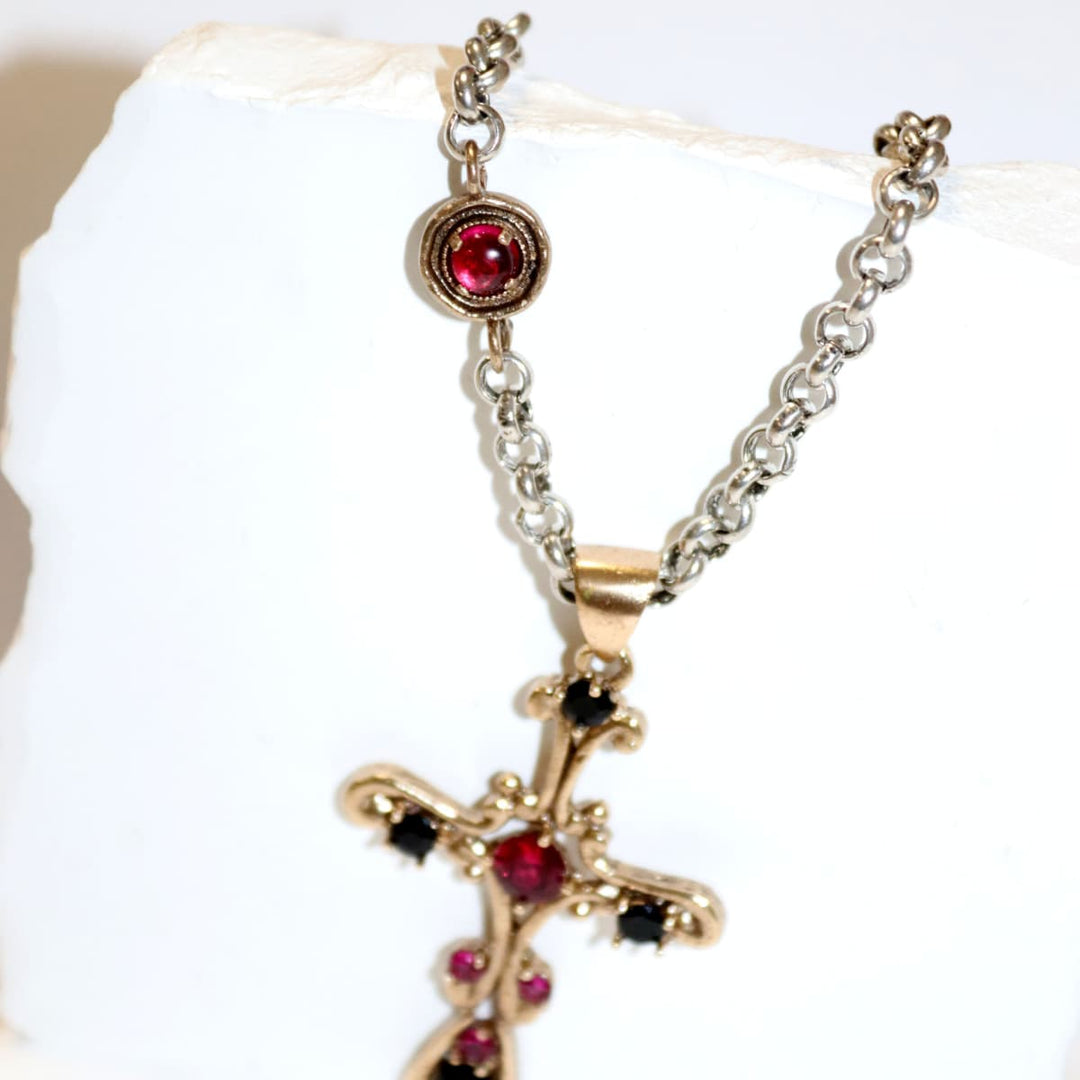 Collar Mujer Rabat con Plata 925, onix y circonitas rubíes