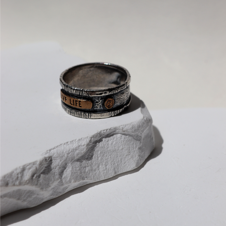 Anillo Hombre Unmei de plata 925 y placa de bronce Live Life