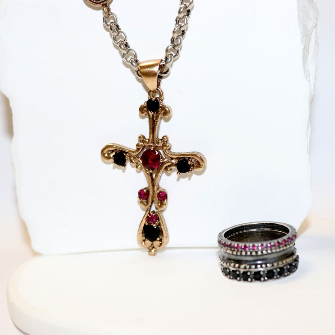 Collar Mujer Rabat con Plata 925, onix y circonitas rubíes