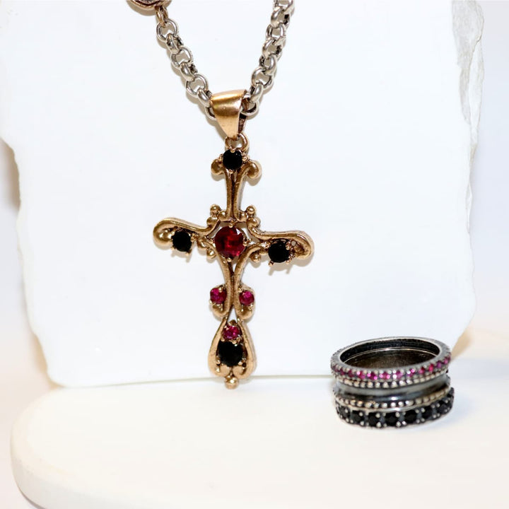 Collar Mujer Rabat con Plata 925, onix y circonitas rubíes