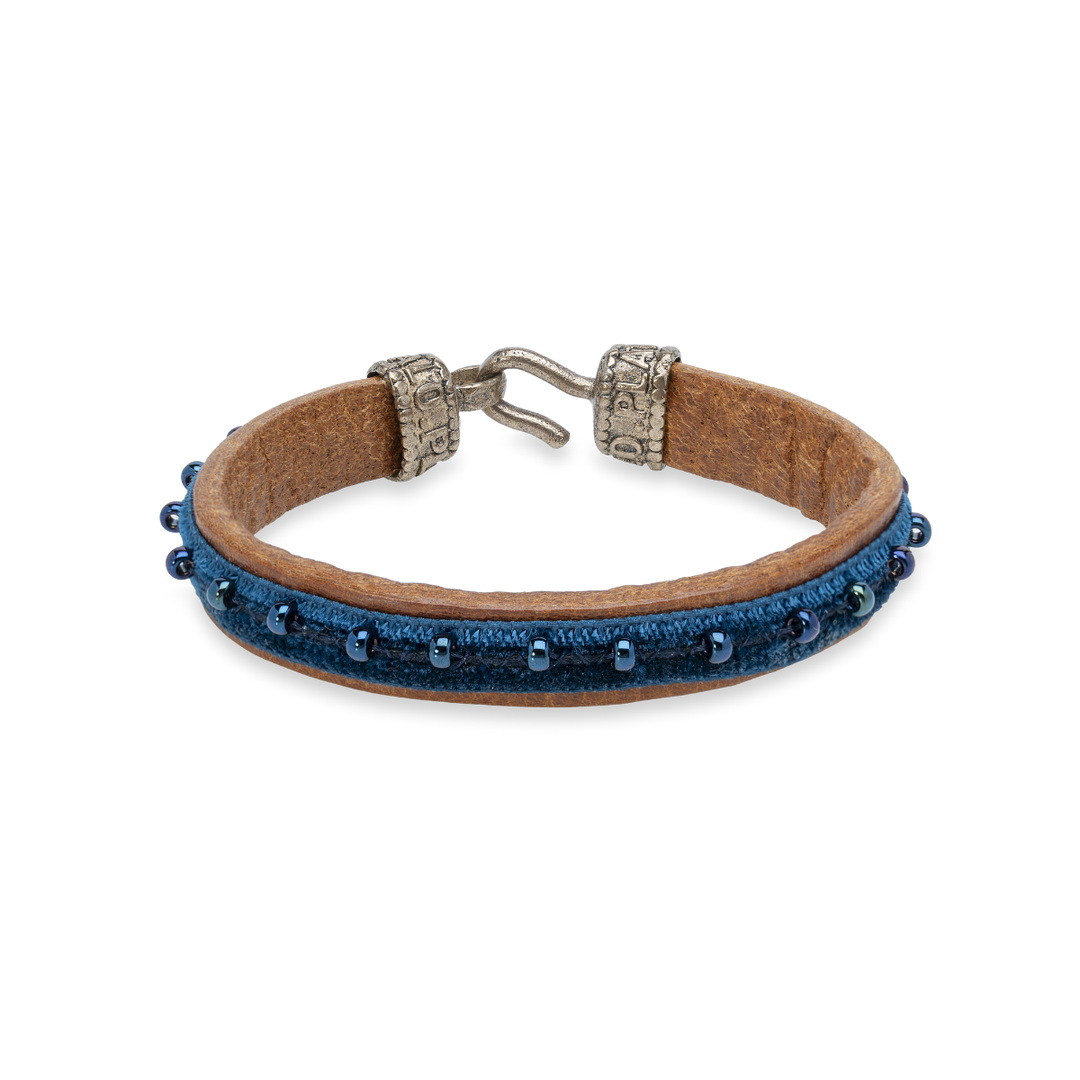 Pulsera Mujer Zagora con Plata 925, cuero y terciopelo de perlas