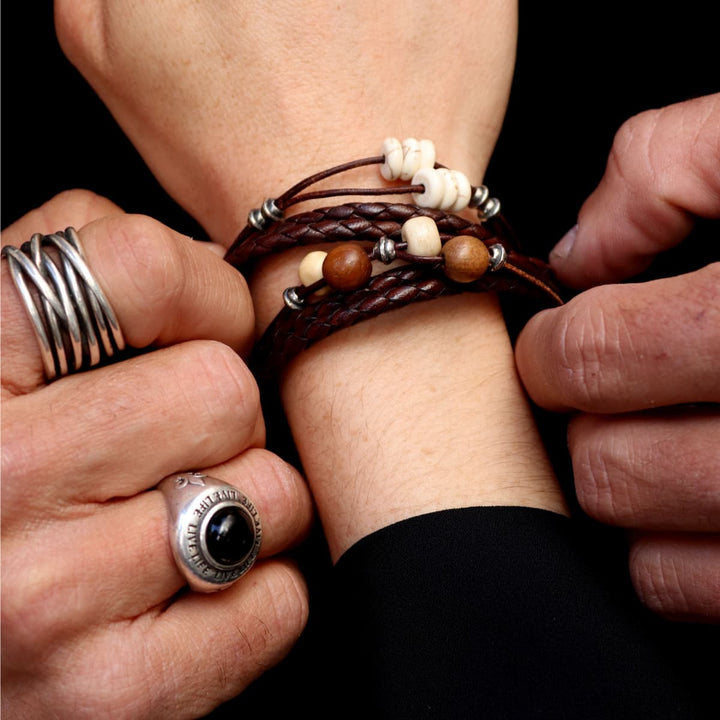 Pulsera Mujer Henna con Plata 925, cuero y perlas de agua dulce