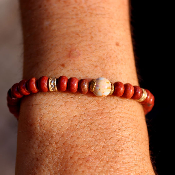 Pulsera de bolas de mujer Hanami de cornalina y coral con piezas de plata 925
