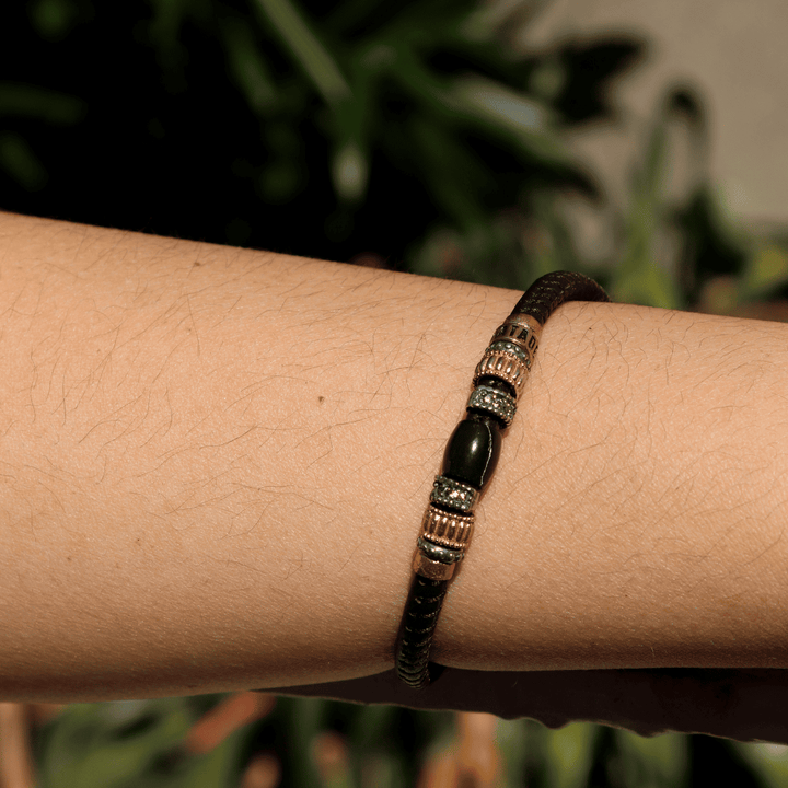 Pulsera Mujer Cibeles de cuero negro y plata 925