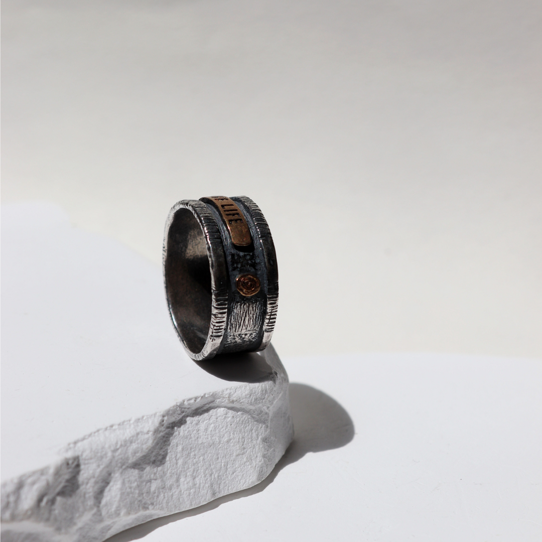 Anillo Hombre Unmei de plata 925 y placa de bronce Live Life