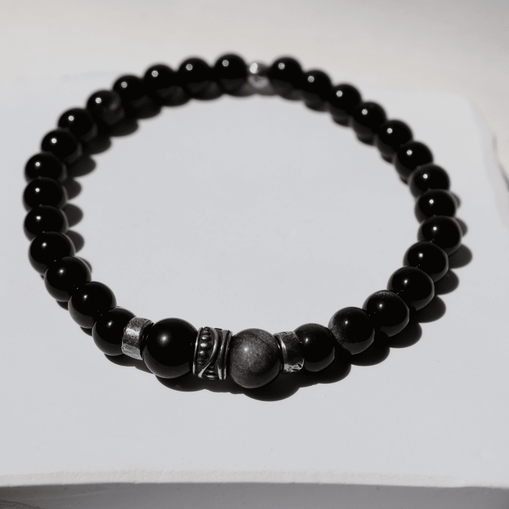 Pulsera de bolas de hombre Shiranui de obisidiana y plata 925