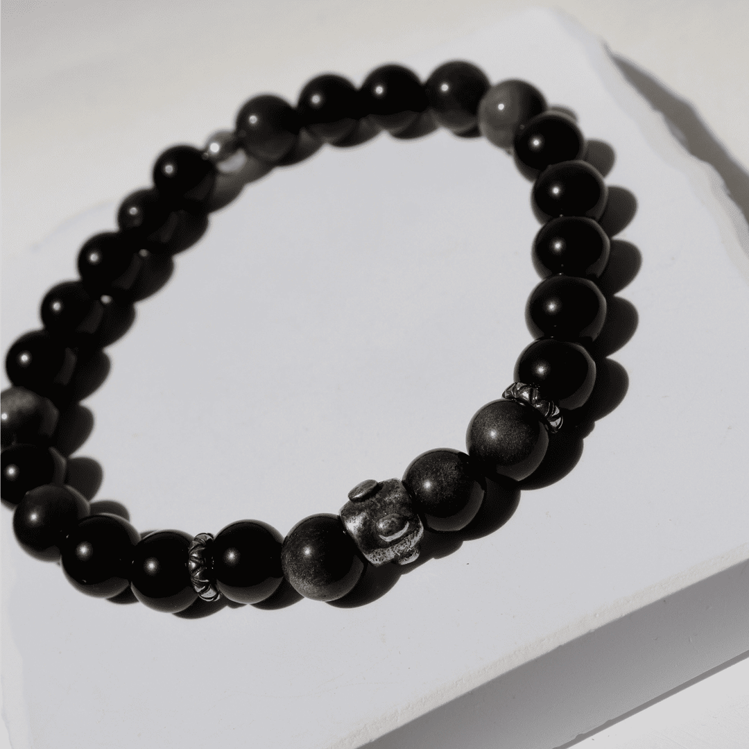 Pulsera de bolas de hombre Zankoku de obisidiana y plata 925