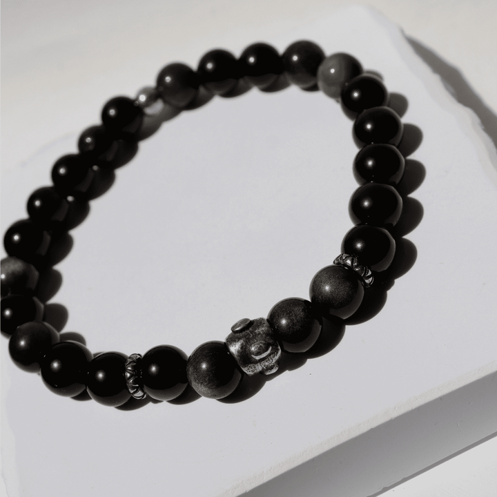 Pulsera de bolas de hombre Zankoku de obisidiana y plata 925