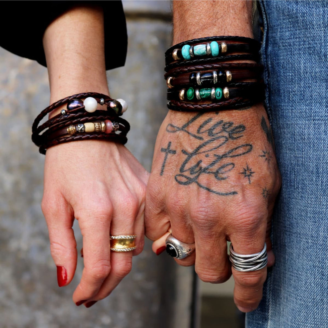 Pulsera Mujer Dalia con Plata 925, cuero y perlas de agua dulce