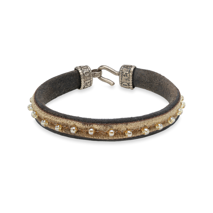 Pulsera Mujer Zagora con Plata 925, cuero y terciopelo de perlas