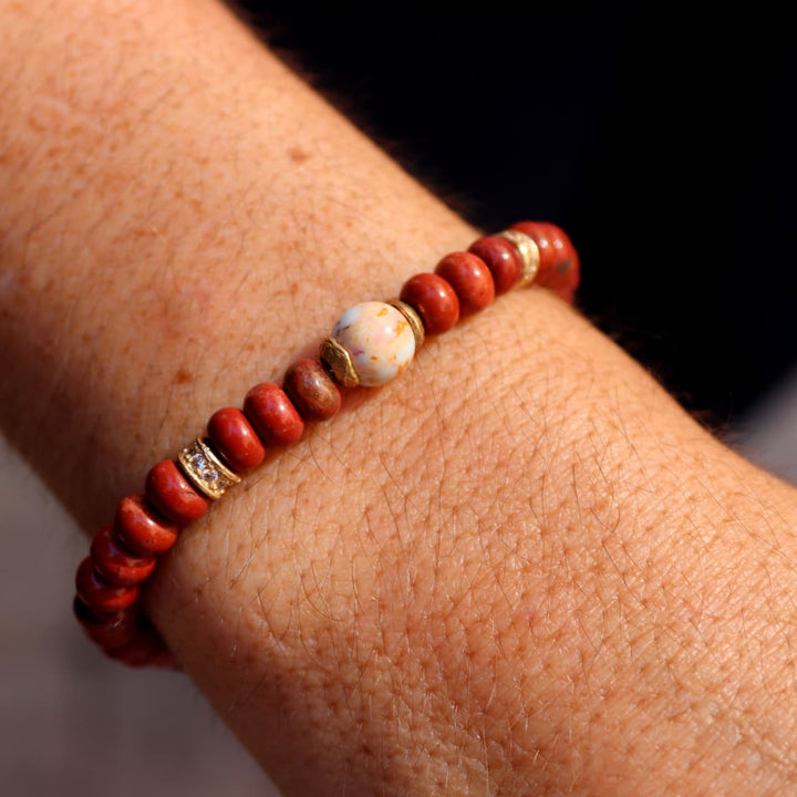 Pulsera de bolas de mujer Hanami de cornalina y coral con piezas de plata 925