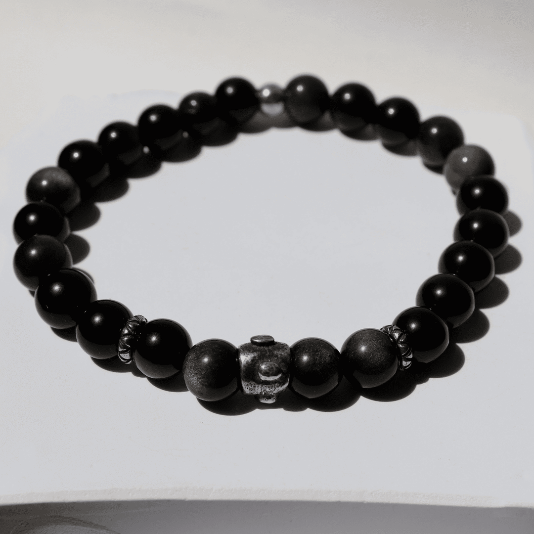 Pulsera de bolas de hombre Zankoku de obisidiana y plata 925