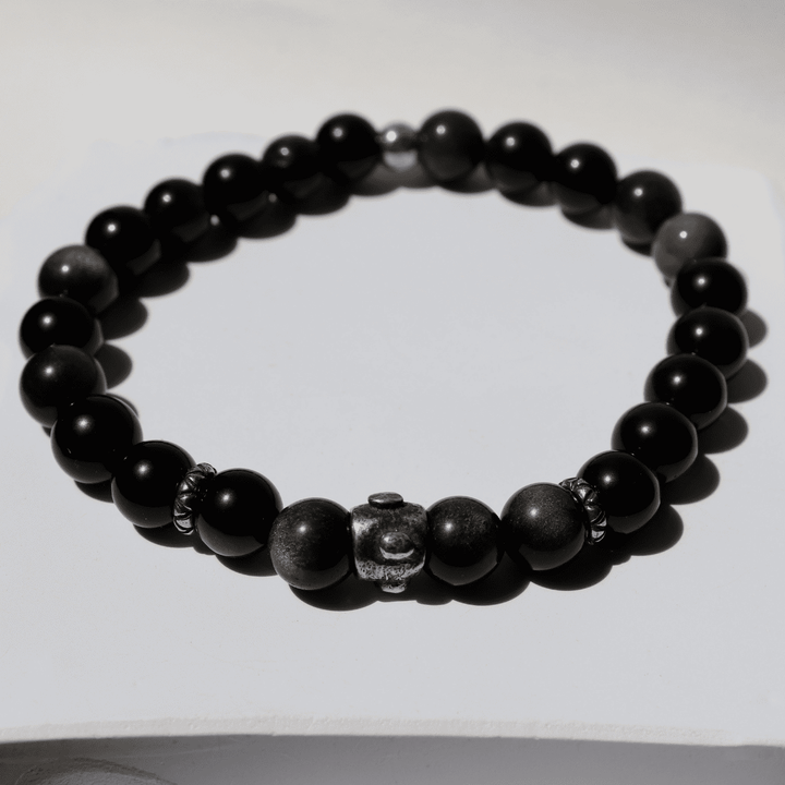 Pulsera de bolas de hombre Zankoku de obisidiana y plata 925