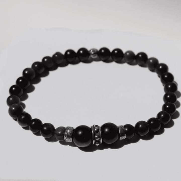 Pulsera de bolas de hombre Nagare de obisidiana y plata 925
