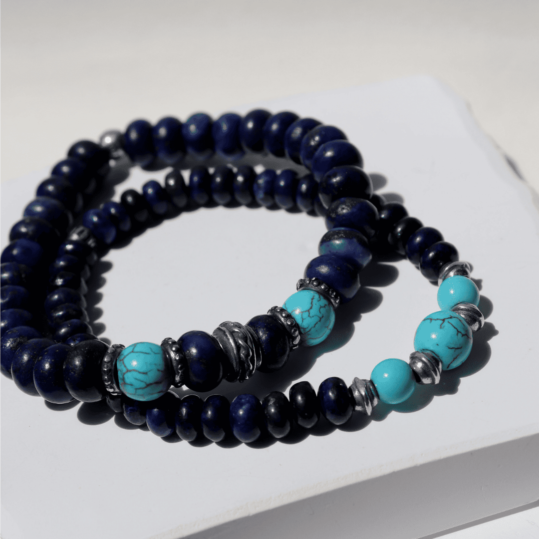 Pulsera de bolas Shoji para hombre de lapizlázuli y turquesa con piezas de plata 925