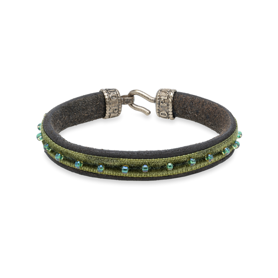 Pulsera Mujer Zagora con Plata 925, cuero y terciopelo de perlas