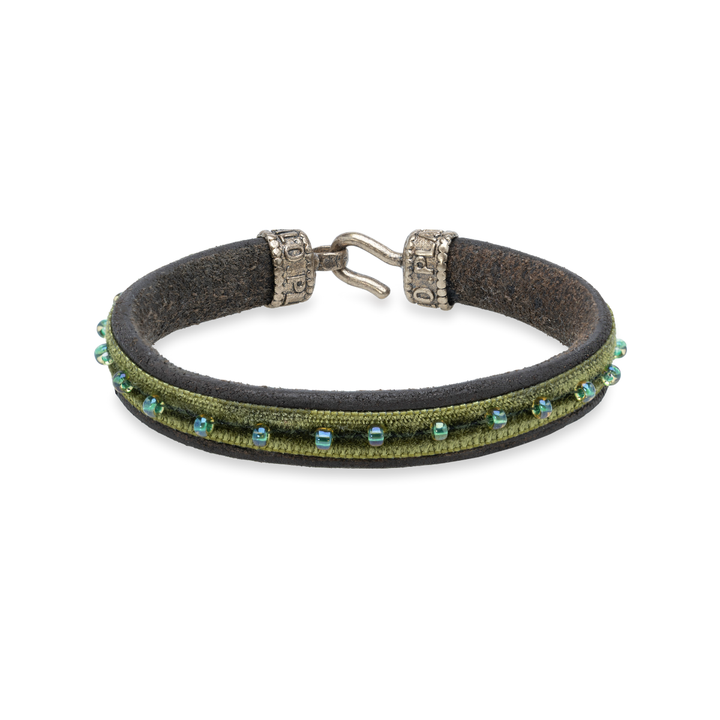 Pulsera Mujer Zagora con Plata 925, cuero y terciopelo de perlas