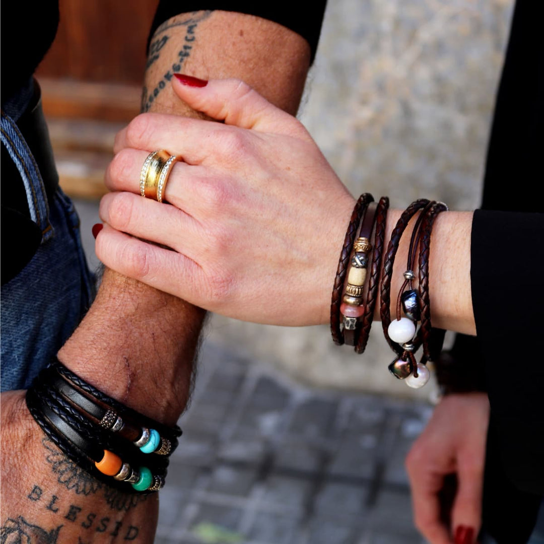 Pulsera Mujer Dalia con Plata 925, cuero y perlas de agua dulce