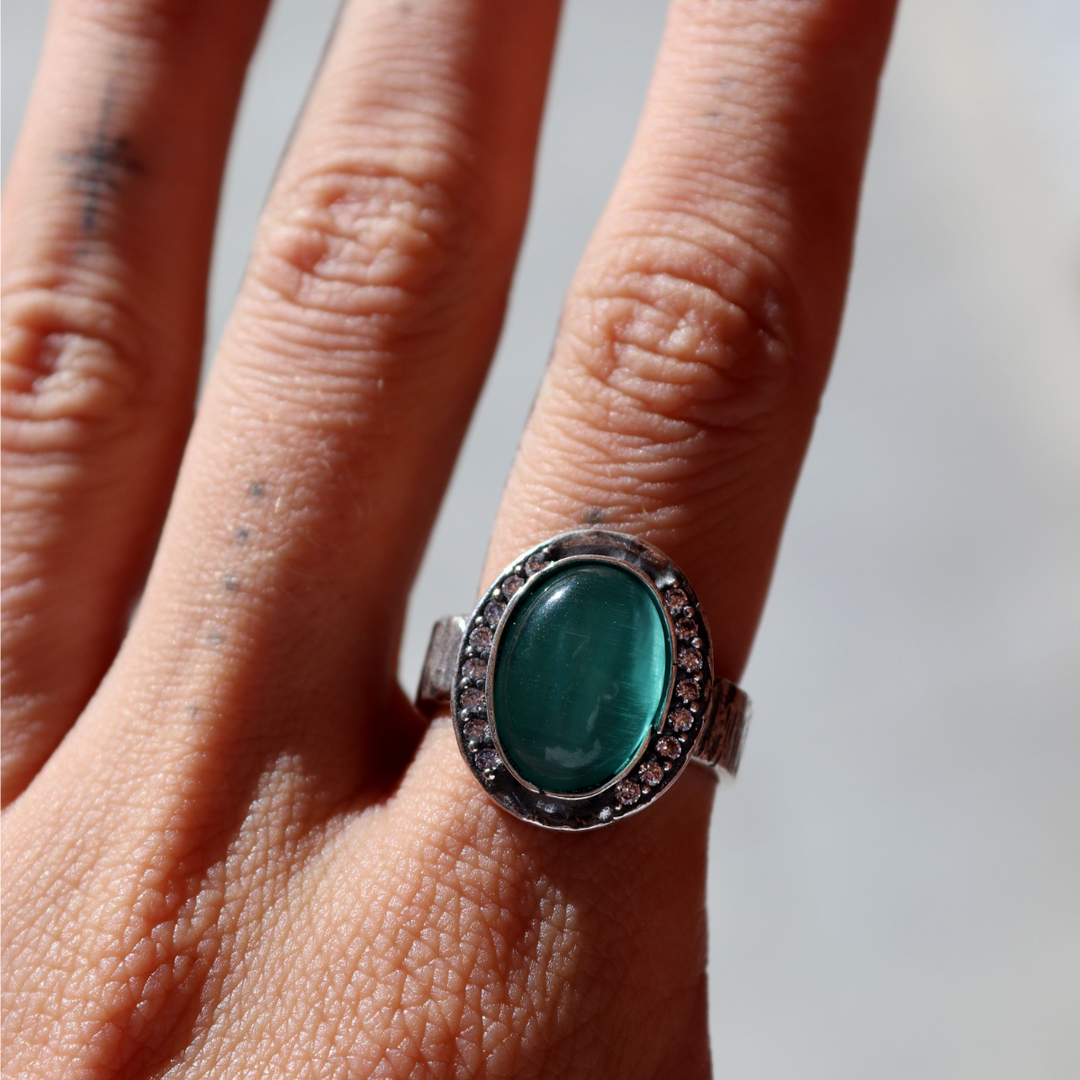 Meikai Damenring aus 925er Silber und türkisfarbenem Stein 