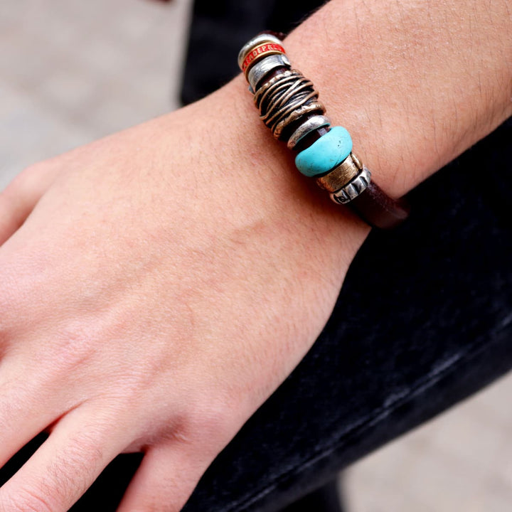 Ladoc Men's Bracelet made of leather and 925 silver