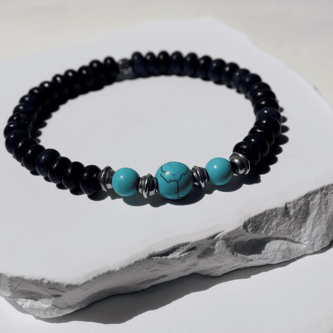 Pulsera de bolas hombre Soryu de lapizlázuli y turquesa con piezas de plata 925