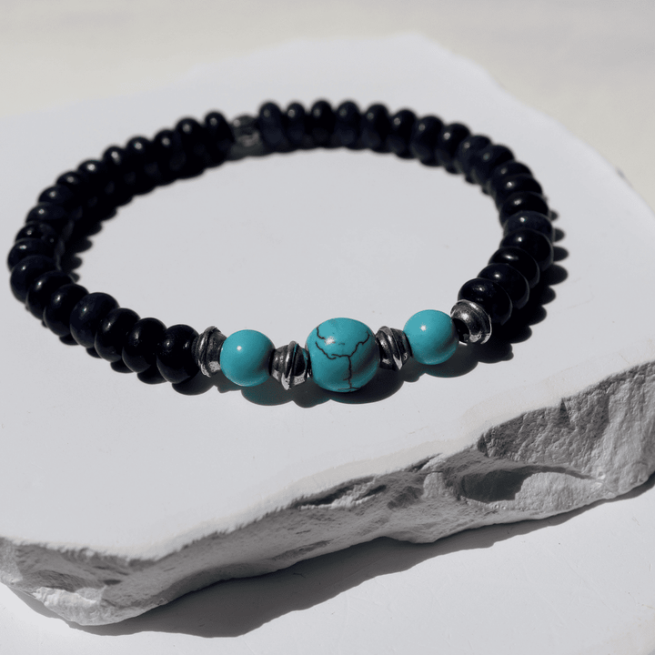 Pulsera de bolas hombre Soryu de lapizlázuli y turquesa con piezas de plata 925