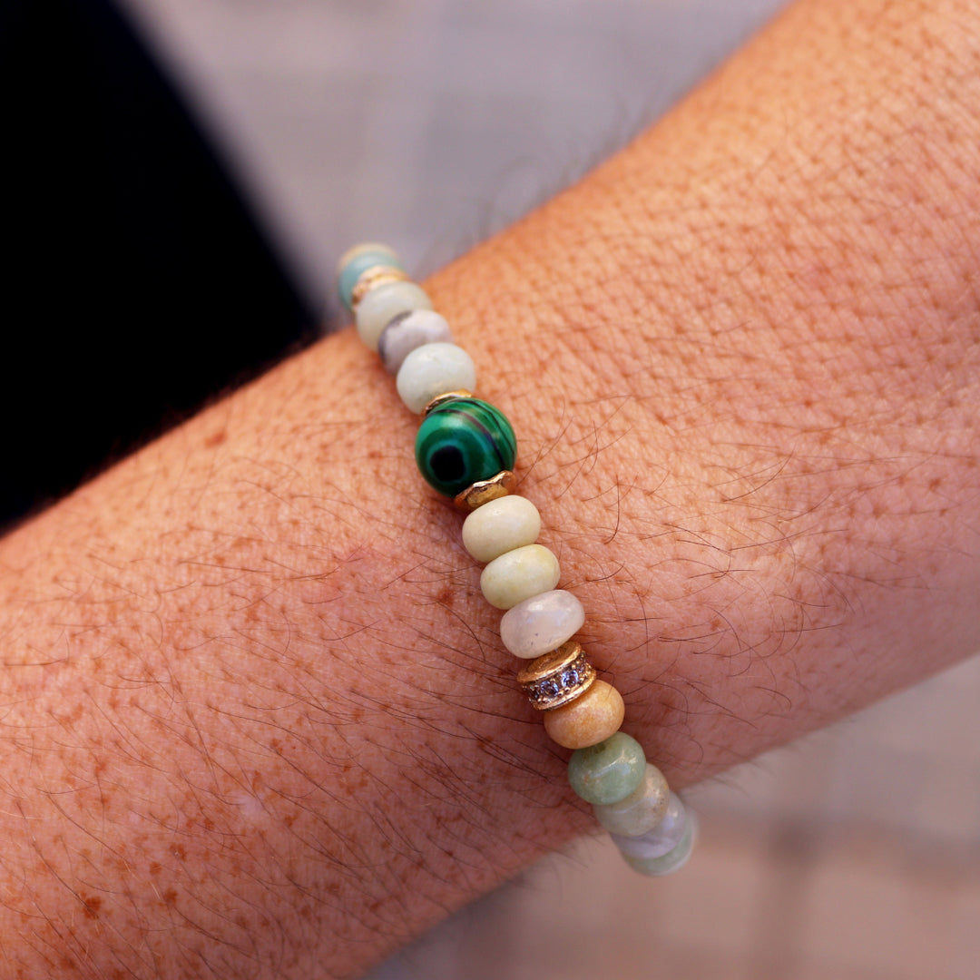 Pulsera de bolas de mujer Mizu de amazonita y jade con piezas de plata 925