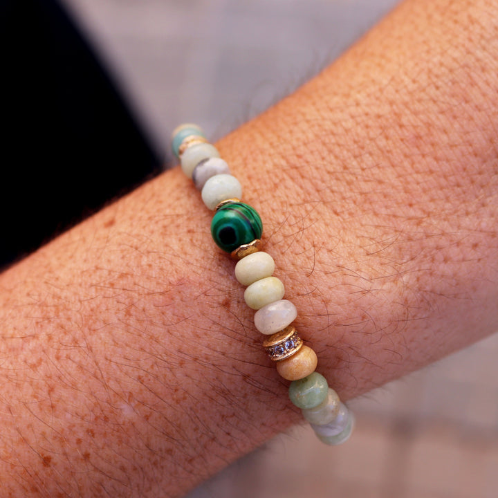 Pulsera de bolas de mujer Mizu de amazonita y jade con piezas de plata 925
