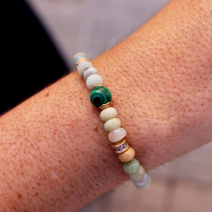 Pulsera de bolas de mujer Mizu de amazonita y jade con piezas de plata 925