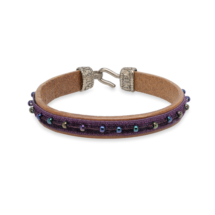 Pulsera Mujer Zagora con Plata 925, cuero y terciopelo de perlas