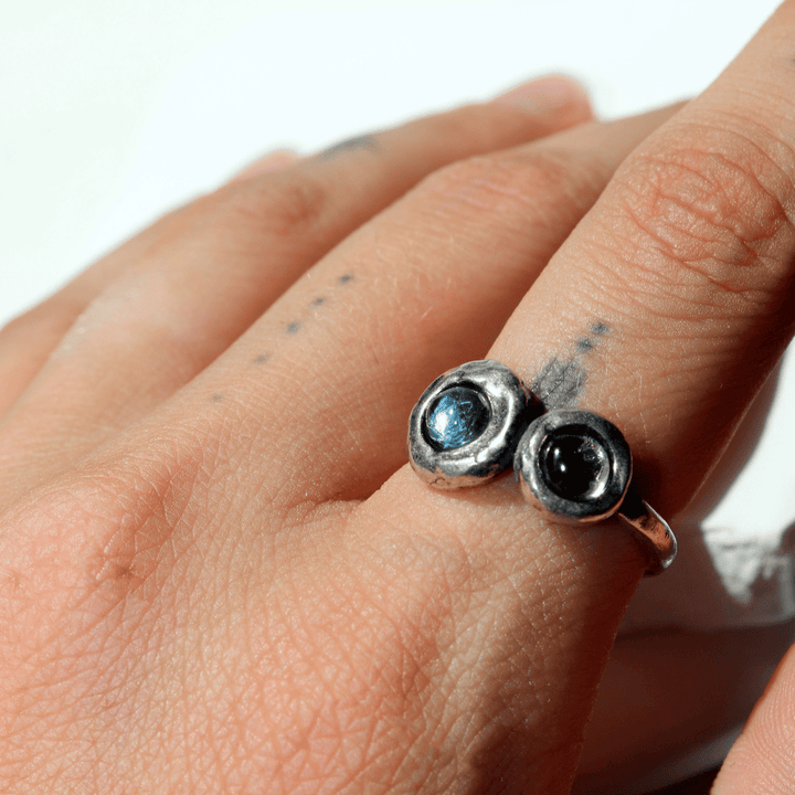 Shinkai Damenring in 925 Silber mit Aquamarin und Olivin