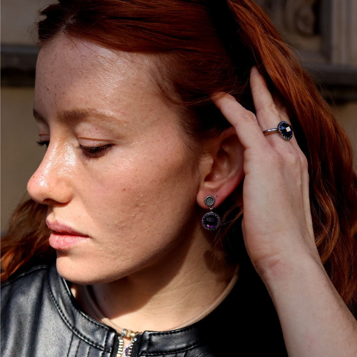 Pendientes Mujer Menara de Plata 925 con circonitas amatista