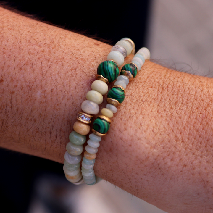 Pulsera de bolas de mujer Sakura de amazonita y jade con piezas de plata 925