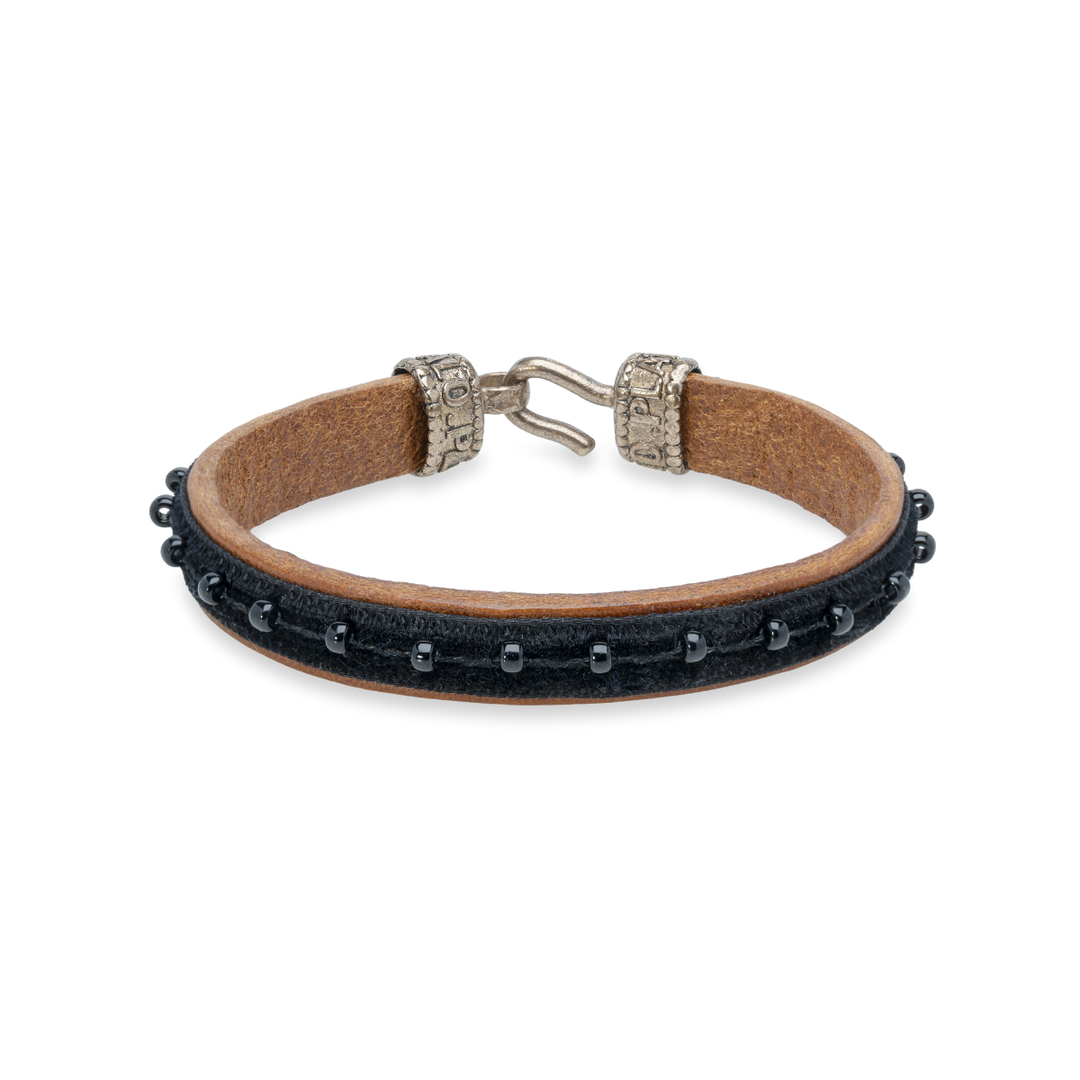 Pulsera Mujer Zagora con Plata 925, cuero y terciopelo de perlas