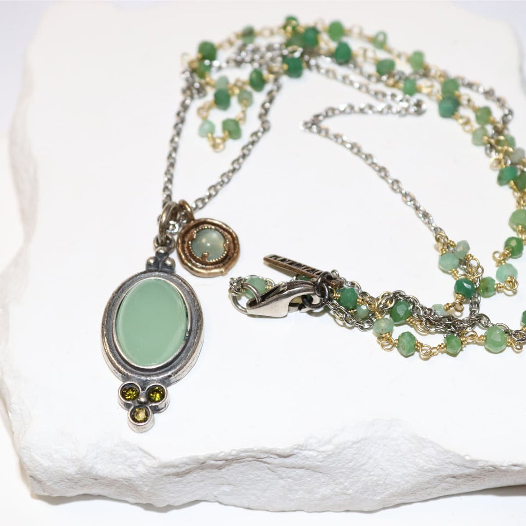 Collar Mujer Oasis de Plata 925 con calcedonia y circonitas olivina