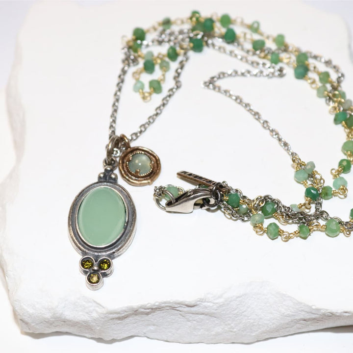 Collar Mujer Oasis de Plata 925 con calcedonia y circonitas olivina
