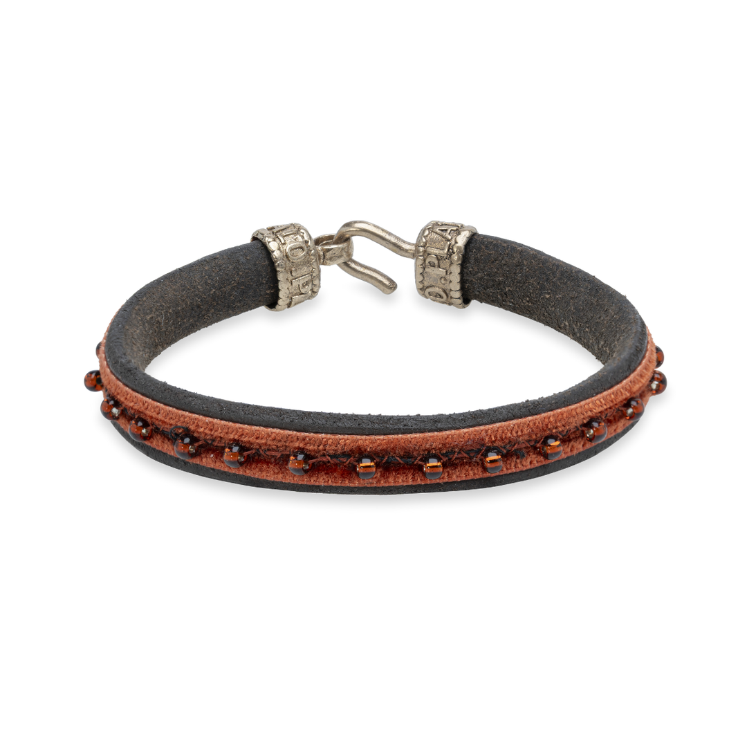 Pulsera Mujer Zagora con Plata 925, cuero y terciopelo de perlas