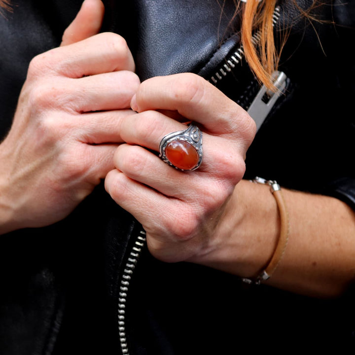 Anillo Mujer Rin de plata 925 y cornalina