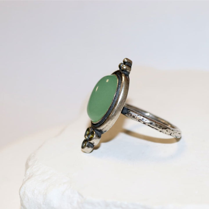 Anillo Mujer Oasis de plata 925, calcedonia y circonitas olivina
