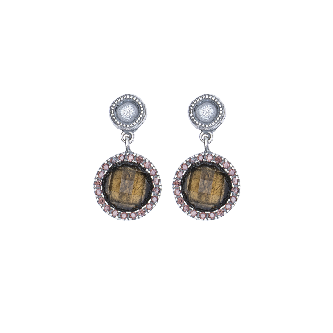 Pendientes Mujer Sahara de Plata 925 con circonitas cuarzo fumé