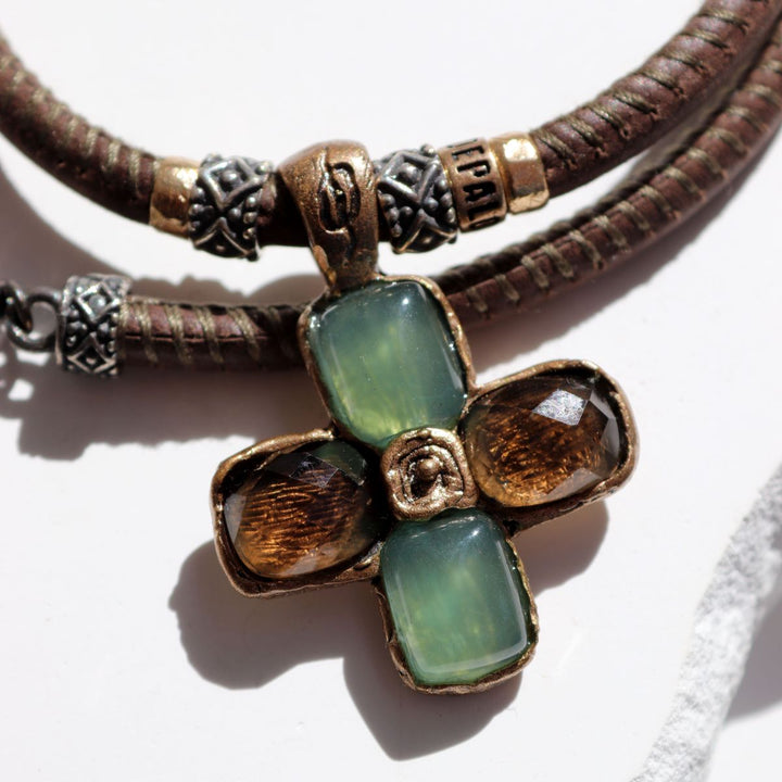 Alchemy Women's Leather Necklace with Quartz Cross