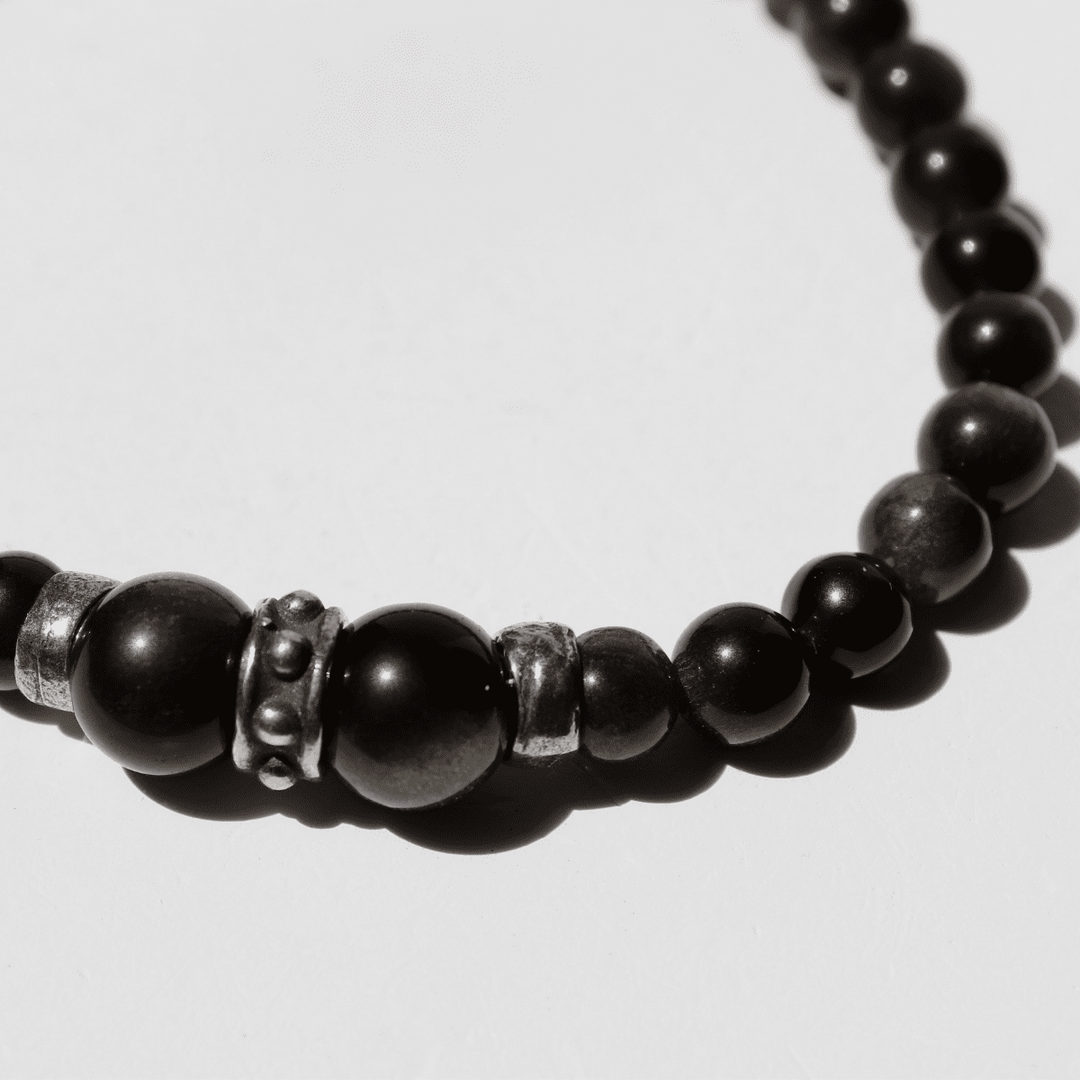 Pulsera de bolas de hombre Nagare de obisidiana y plata 925