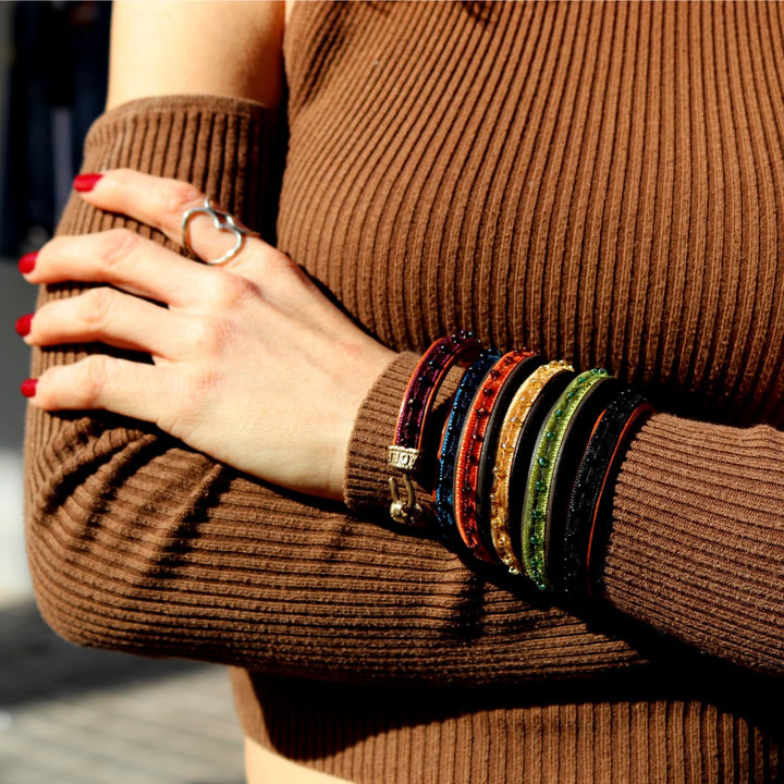 Pulsera Mujer Zagora con Plata 925, cuero y terciopelo de perlas