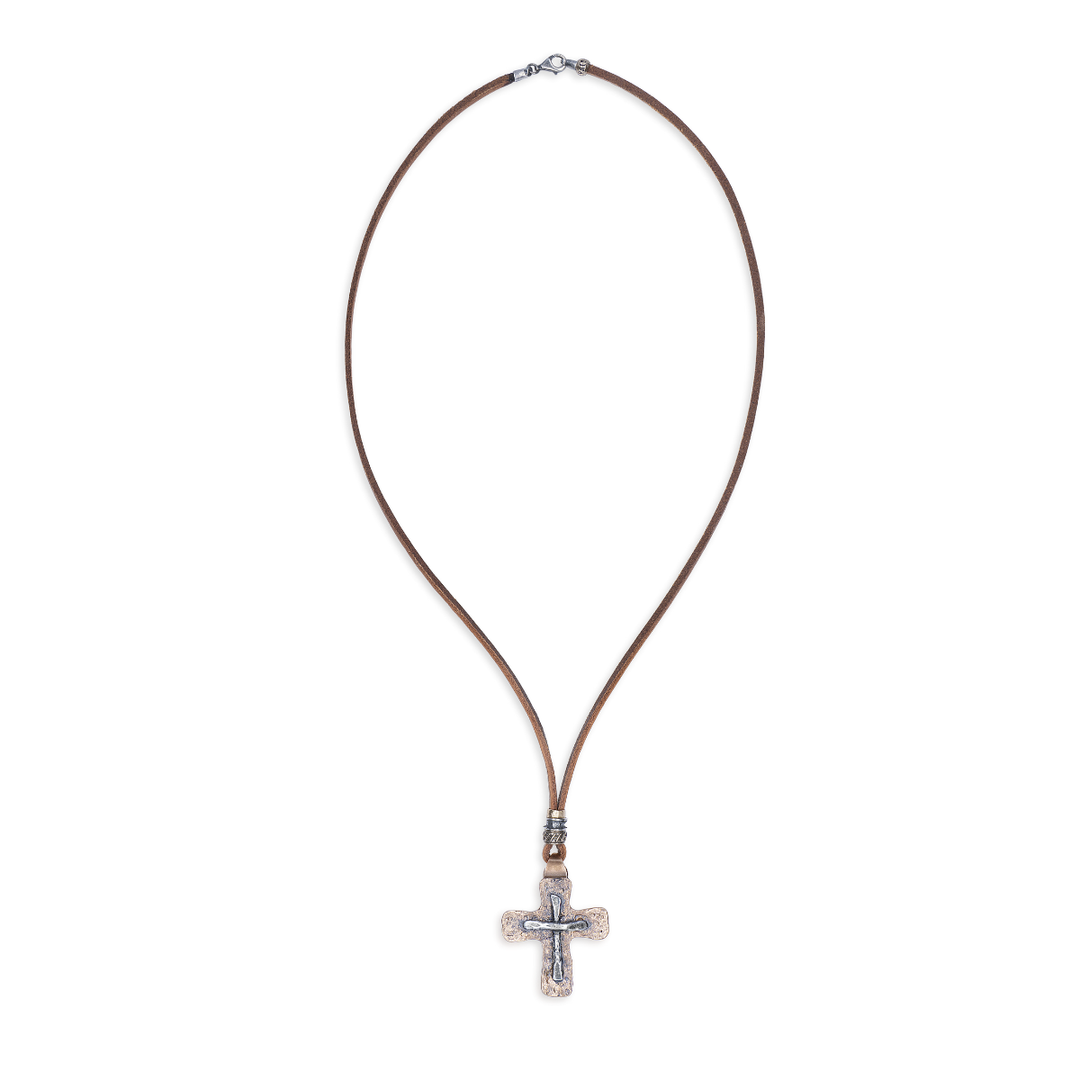 Collar Hombre Derb de Plata 925, cuero y bronce