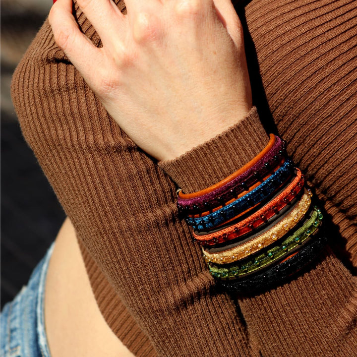 Pulsera Mujer Zagora con Plata 925, cuero y terciopelo de perlas