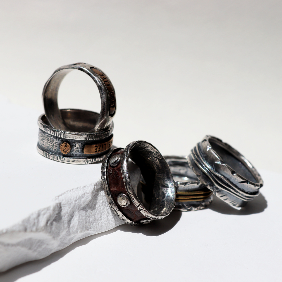 Anillo Hombre Unmei de plata 925 y placa de bronce Live Life