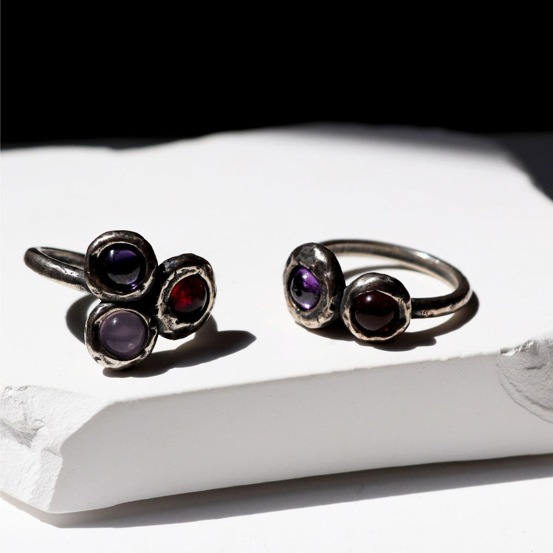 Kage Damenring in 925 Silber mit Rubin und Amethyst