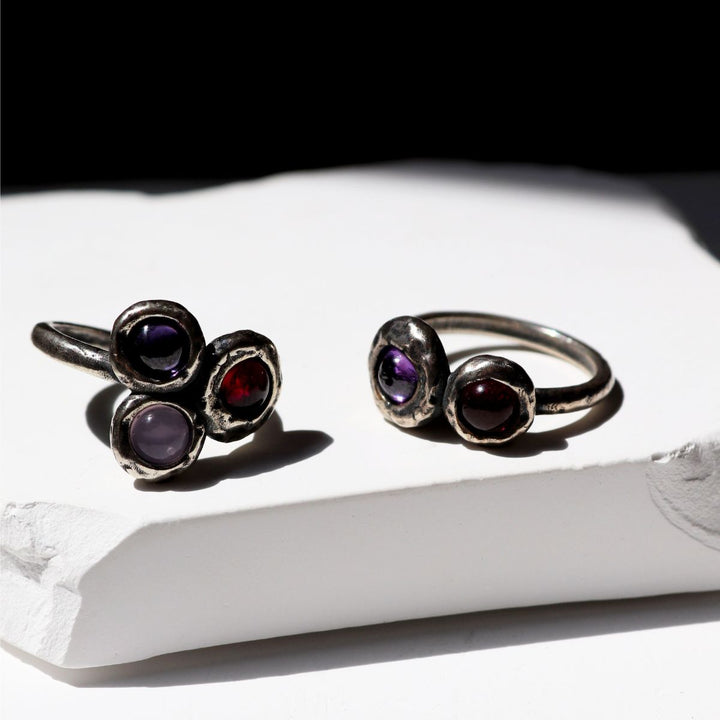 Kage Damenring in 925 Silber mit Rubin und Amethyst