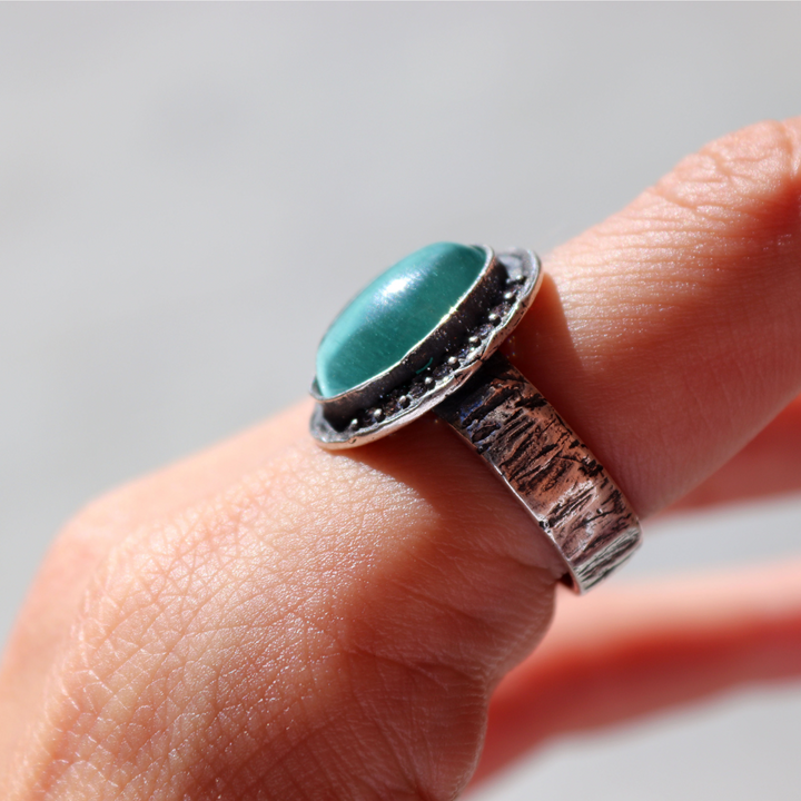 Meikai Damenring aus 925er Silber und türkisfarbenem Stein 