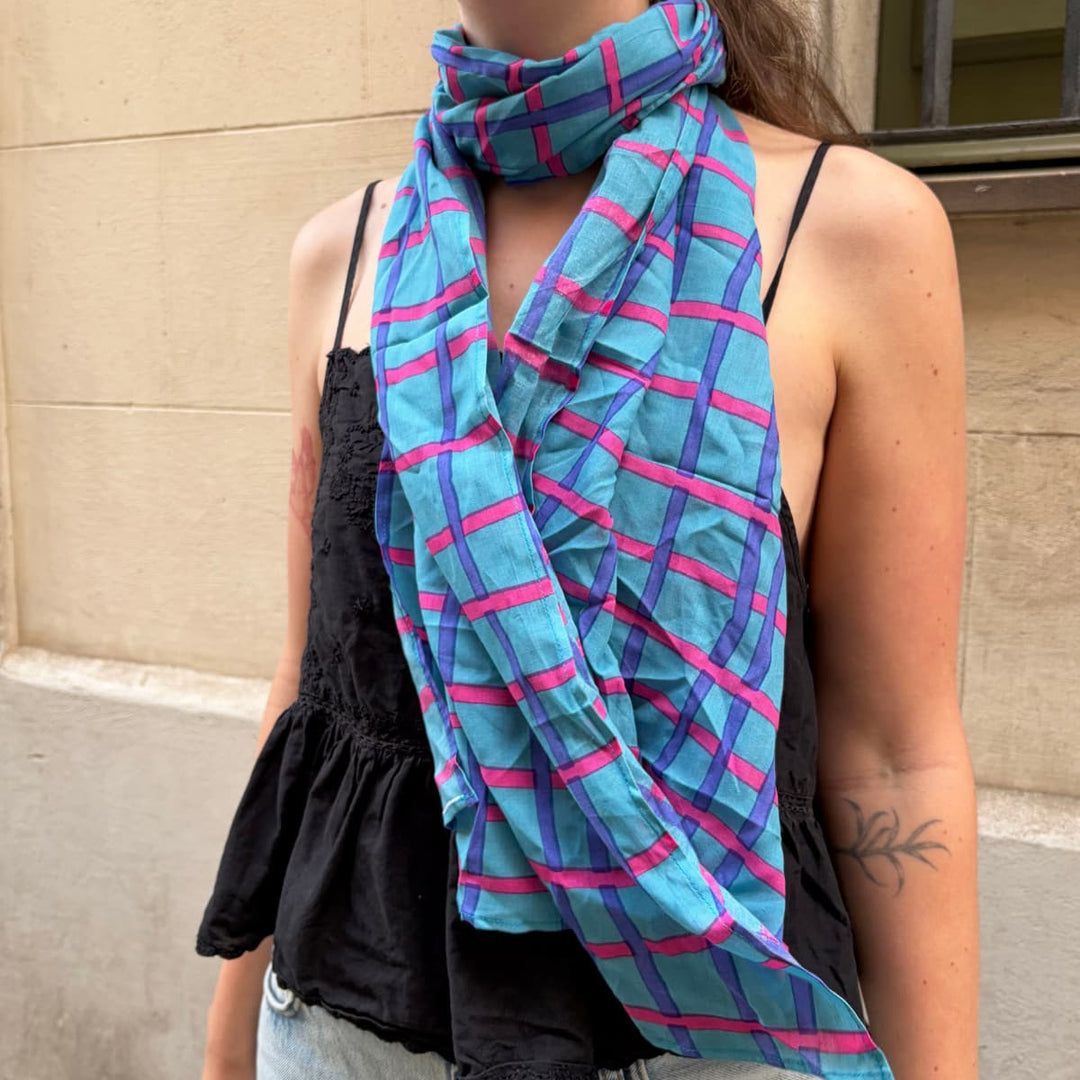 Sarong Unisex Azul Cuadros
